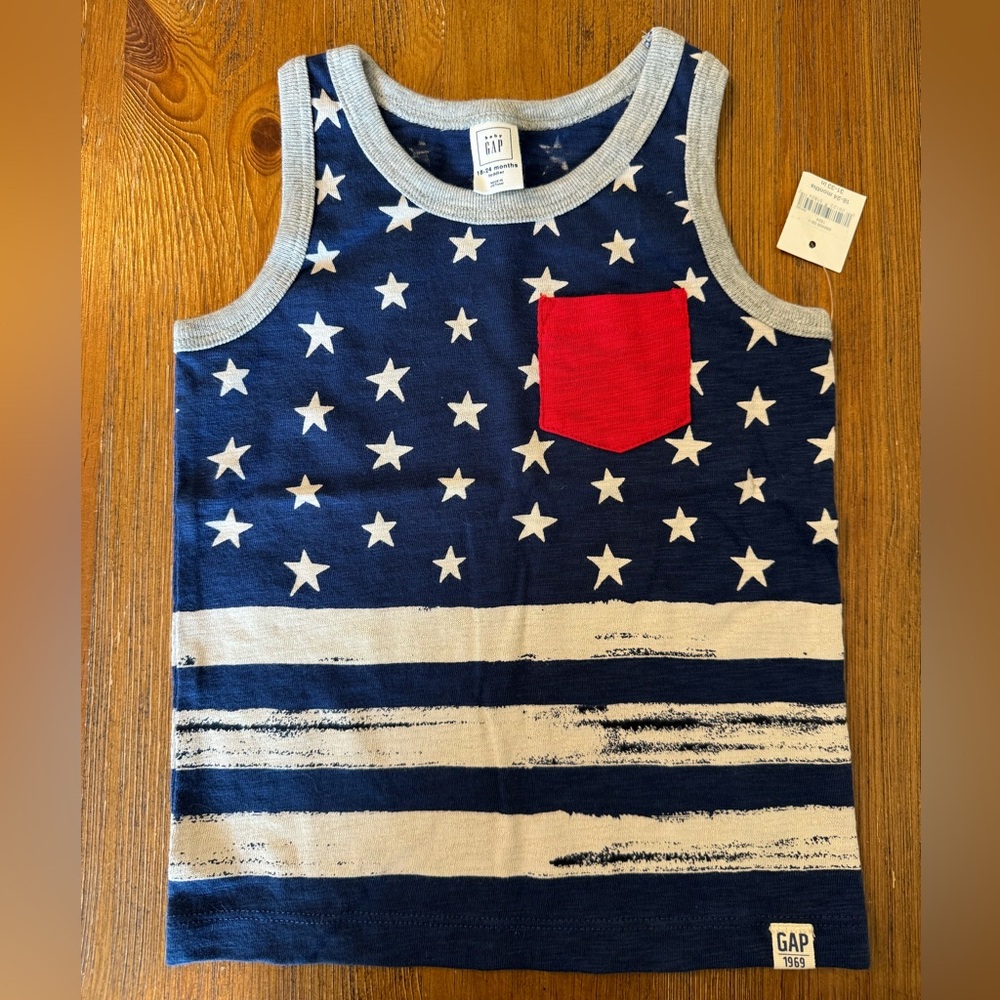 NWT Baby GAP Boys 18-24 Months Patriotic Stars & Stripes Tank Top